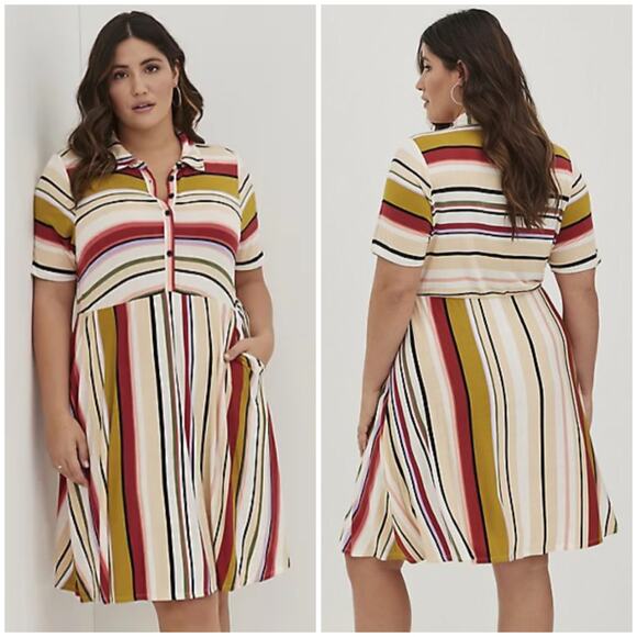Torrid NWT Collared Skater Dress - Super Soft Multi Stripe Size 0X Short Sleeve - Picture 1 of 9